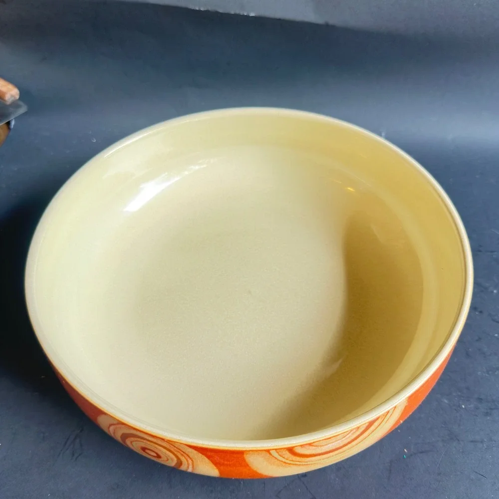 Denby Fire Chilli Serving Bowl Orange Cream Swirl Stoneware England Retired 10in